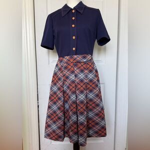 1970s Classic Preppy Mod Denim Blue Dress by Verona Knit